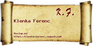 Klenka Ferenc névjegykártya